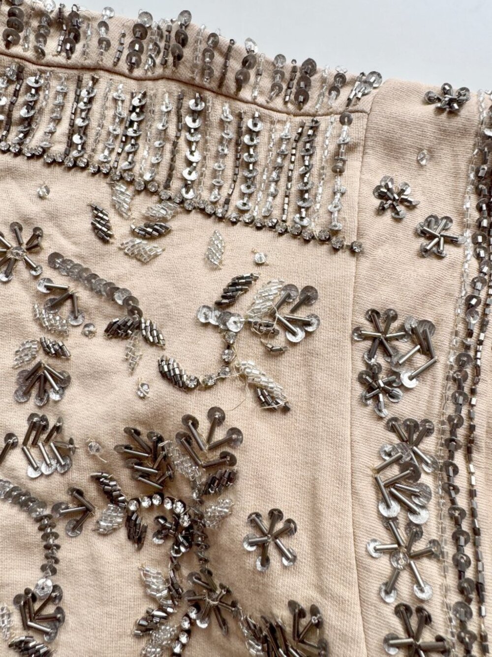 Anthropologie PILCRO Beige Beaded Sequin 100% Cotton Terry Sweatshirt, Size M - Picture 8 of 16